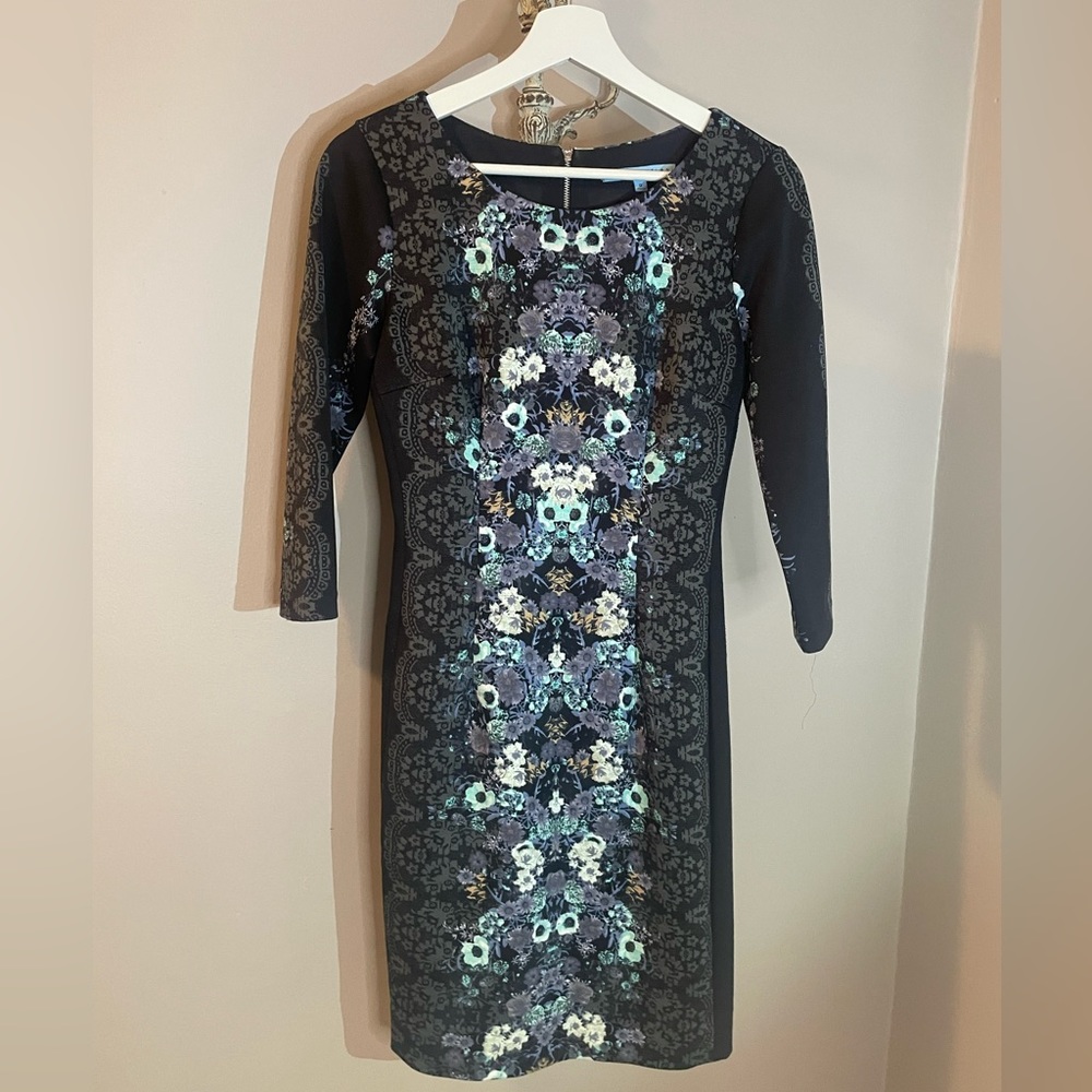 Antonio Milani 3/4 Sleeves floral print navy dress Sz 0
